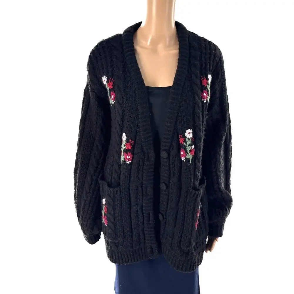 For Love & Lemons Black Amaryllis Oversized Floral Button Down Cardigan